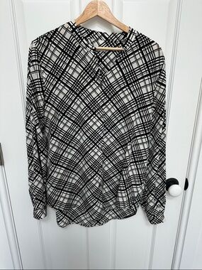 Equipment Black and White Silk Plaid Button-Down Shirt